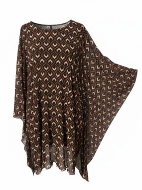 cha cha vente Brown Geometric Exaggerated Sleeve Long Top Dress Swimsuit Cover